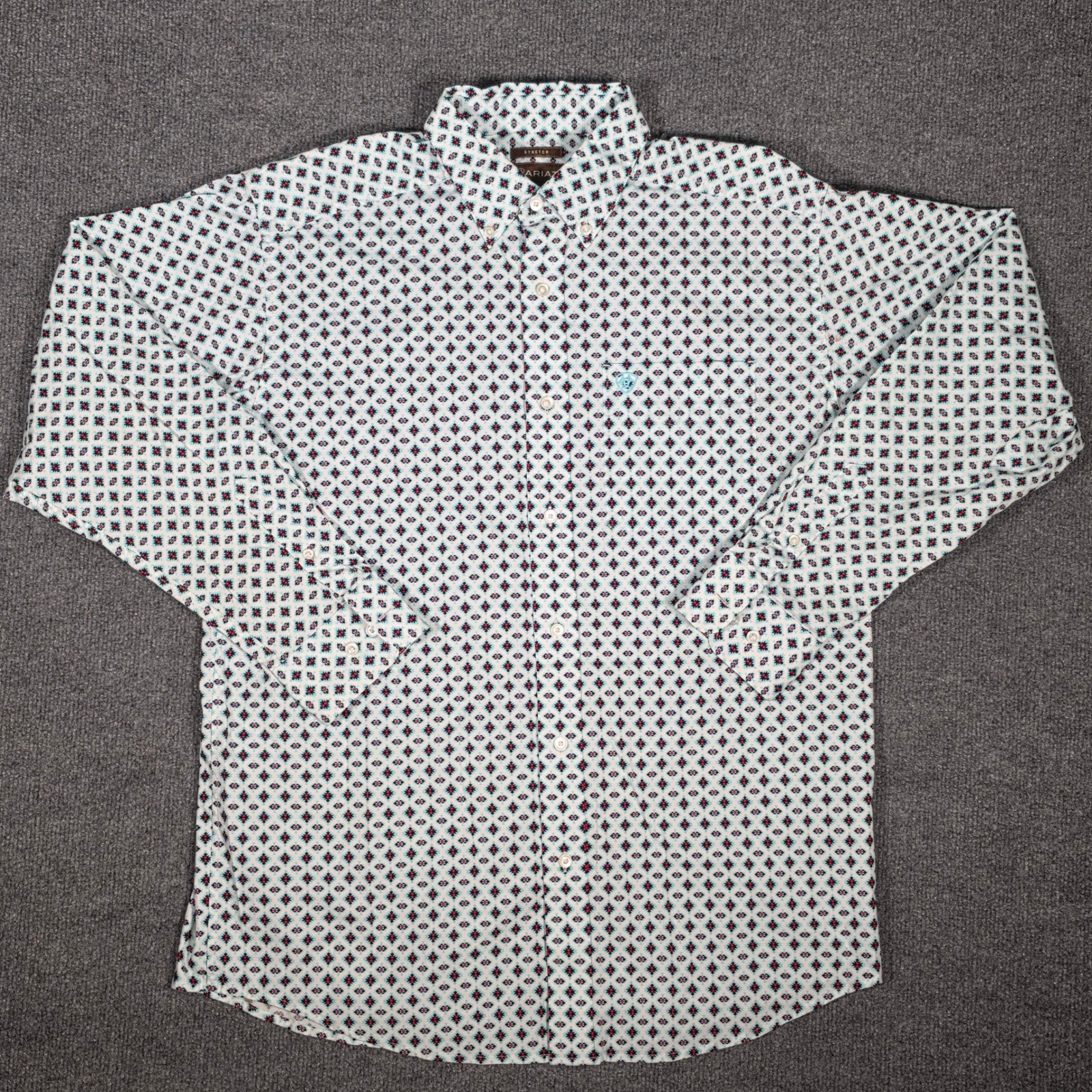 Ariat Mens Large White Geometric Southwestern Print Stretch Button Down Shirt